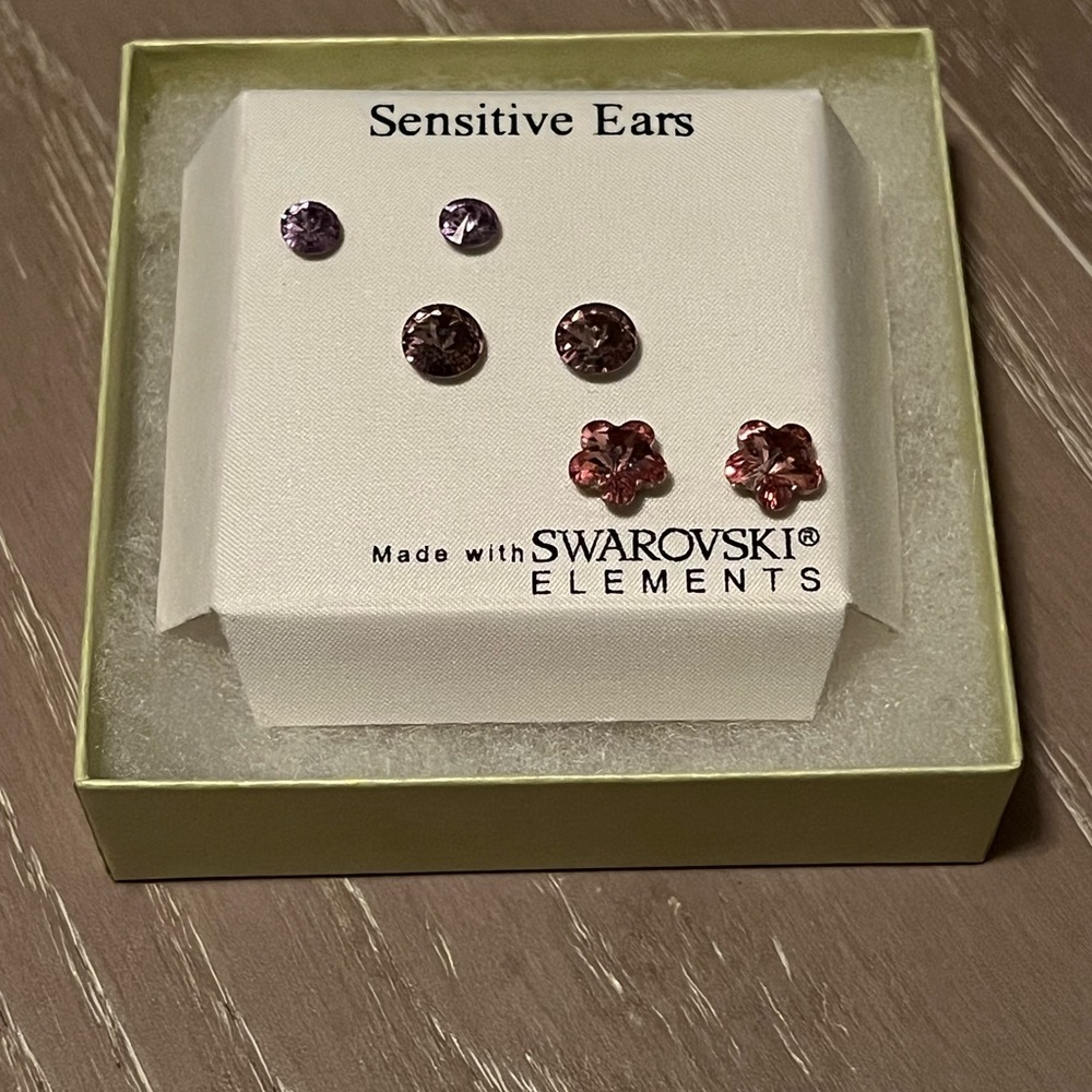 Swarovski Purple and Pink Stud Earrings Set